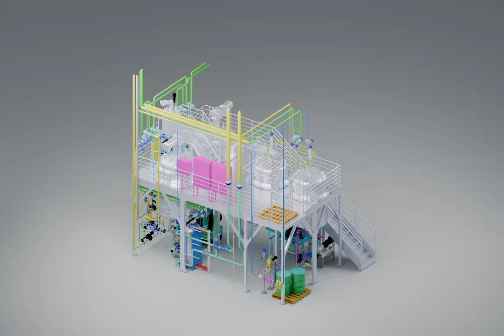 Renderização do skid de fabricação de shampoo